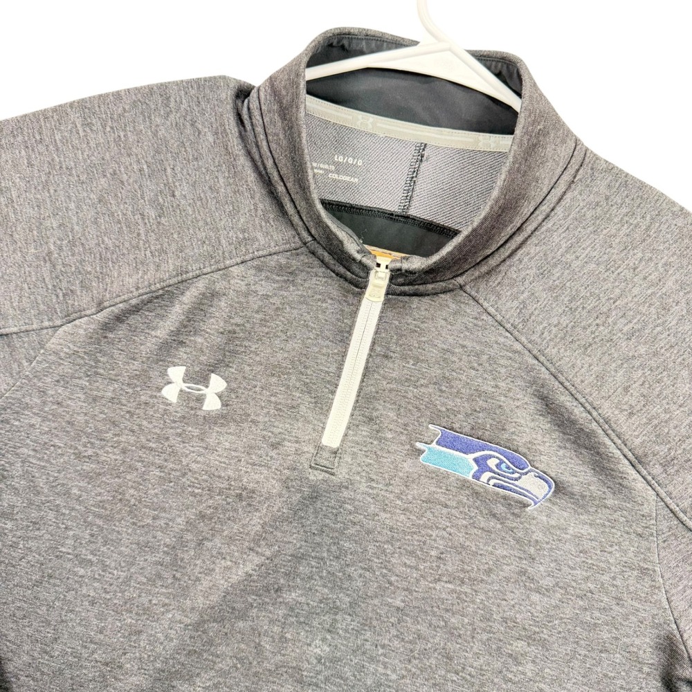 Under Armour Quarter Zip Men Large Gray Seattle Seahawks ColdGear Pullover